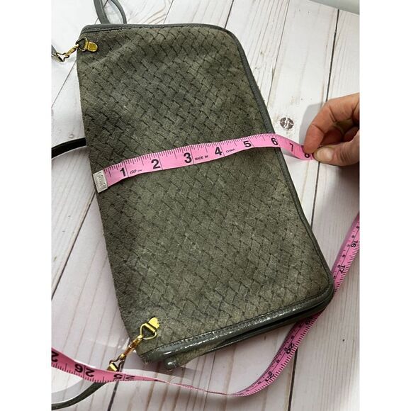 Etra Vintage Gray Suede Crosshatch Gold Detail Crossbody Purse - Picture 4 of 14